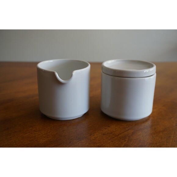 White Bauhaus Trend Pacific Coffee Tea Creamer & Sugar Set Isamu Kenmochi Vtg - Picture 5 of 11